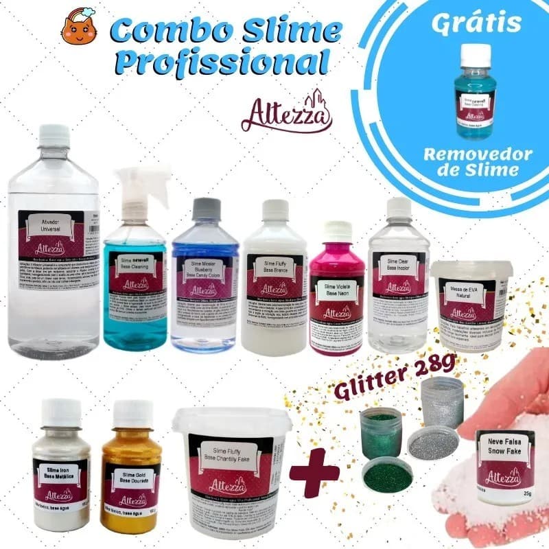 Kit Slime Completo Profissional Combo 9 slime ativador colas slime base slime