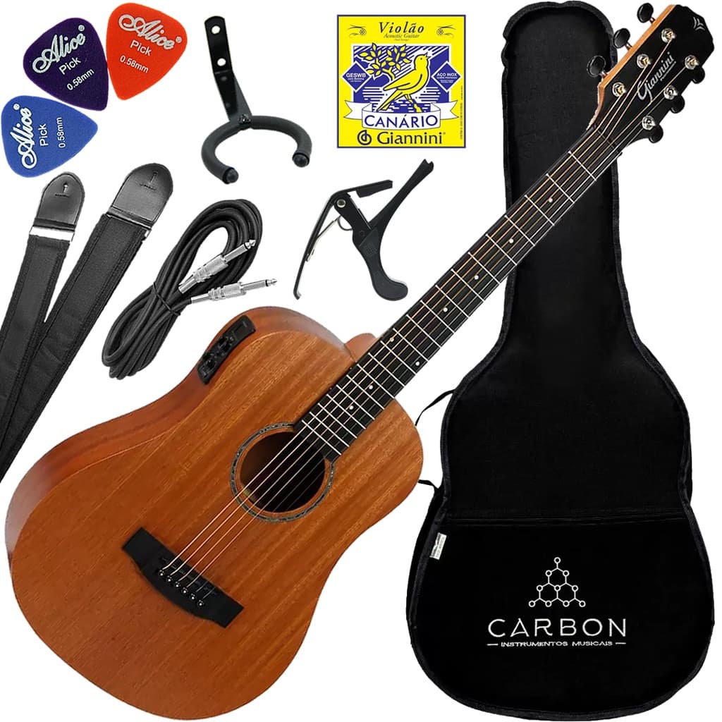 Kit Violão Giannini Baby Aço Elétrico Gtg36s Walnut Satin Eq Vx02