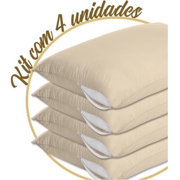 Kit 04 Capa Fronha Protetora de Travesseiro Com Ziper Para Travesseiro 69cmx49cm Anti Alergica Anti Acaro Bege