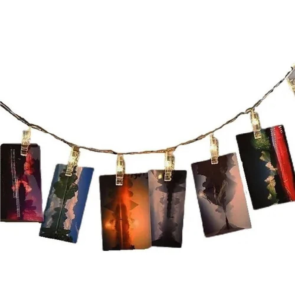 2 Varal Led p/ 10 Fotos Fio Fita 2mt Luz Pregador Cordão p/ Decoração