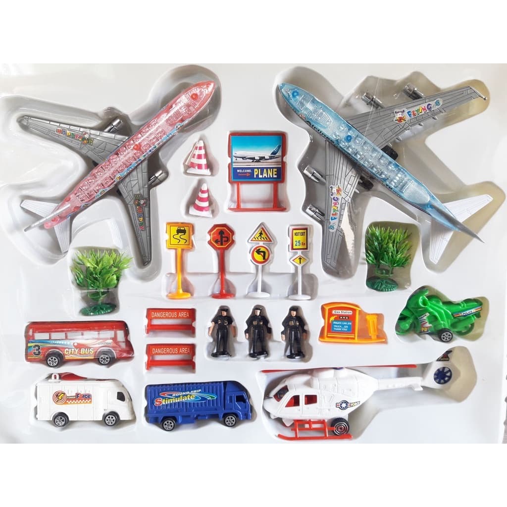 Kit Aeroporto Grande 22 Pcs Carrinhos Aviões E Helicóptero