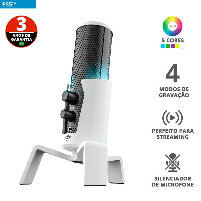 Microfone Streaming LED USB 4-in-1 GXT 258W Fyru PS5  Trust