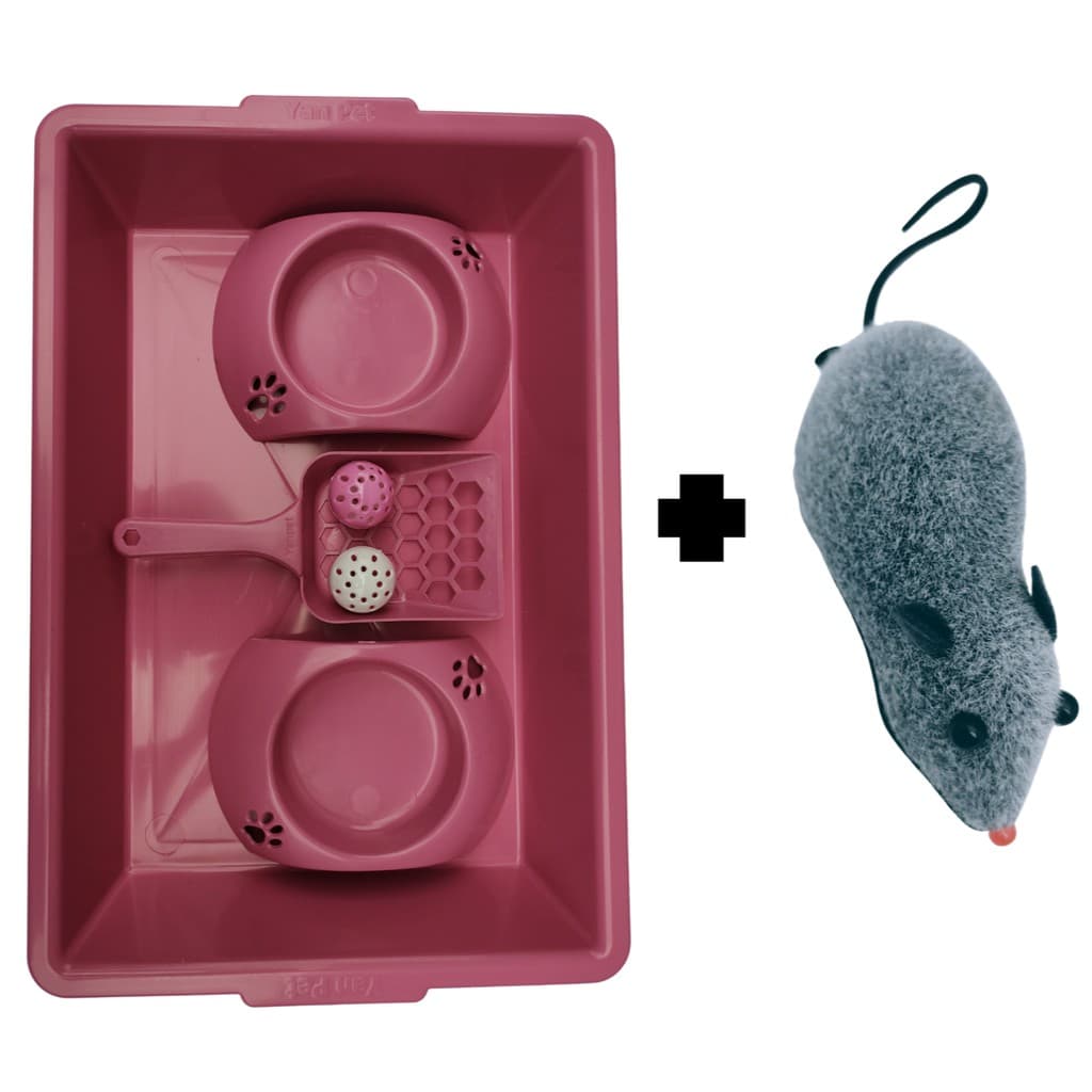 KIT Higiênico para Gatos - Banheiro Para Gato Caixa De Areia + Comedouro + Presente / Banheiro Para Gato Caixa De Areia