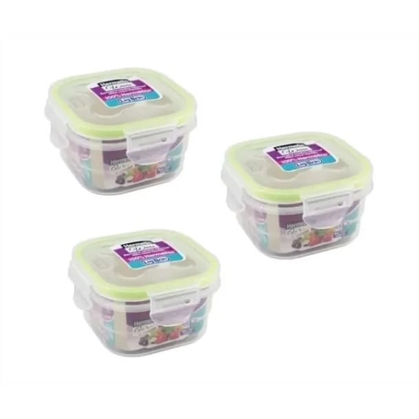 Jogo 3 Potes Herméticos Quadrado Plástico 330ml Lig Brin