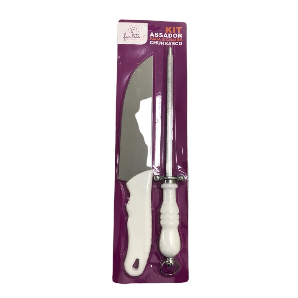 Kit Churrasco Peixeira Faca 8'' E Chaira Amolador afiador Inox Casual