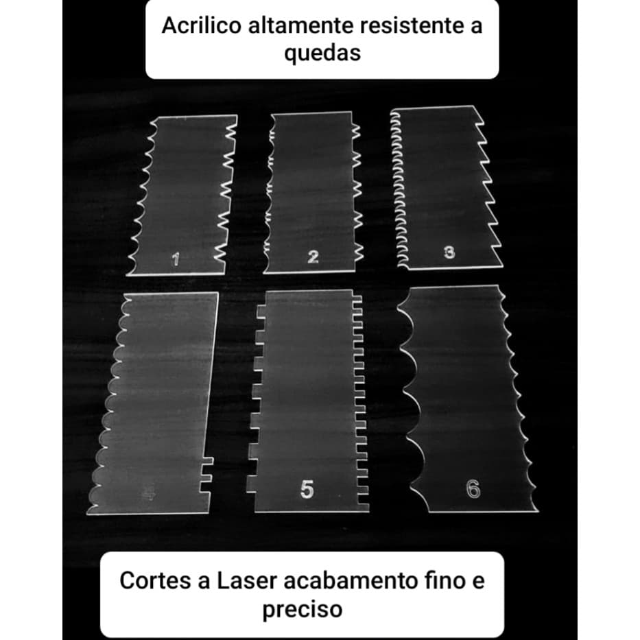 Espátulas Em Acrílico Alisadoras P/ Bolo Kit 6 un