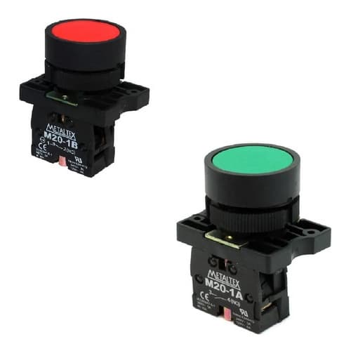 Kit 2 Botões de Comando Faceado 1 Vermelho 1NF + 1 Verde 1NA Metaltex
