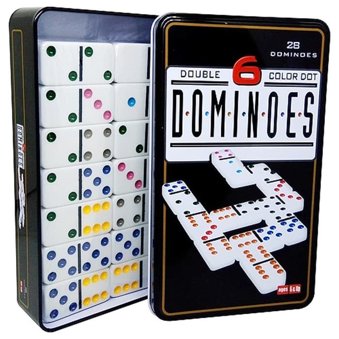 jogo de Dominó Profissional Double 6 Estojo Lata 28 Peças Coloridas - domino
