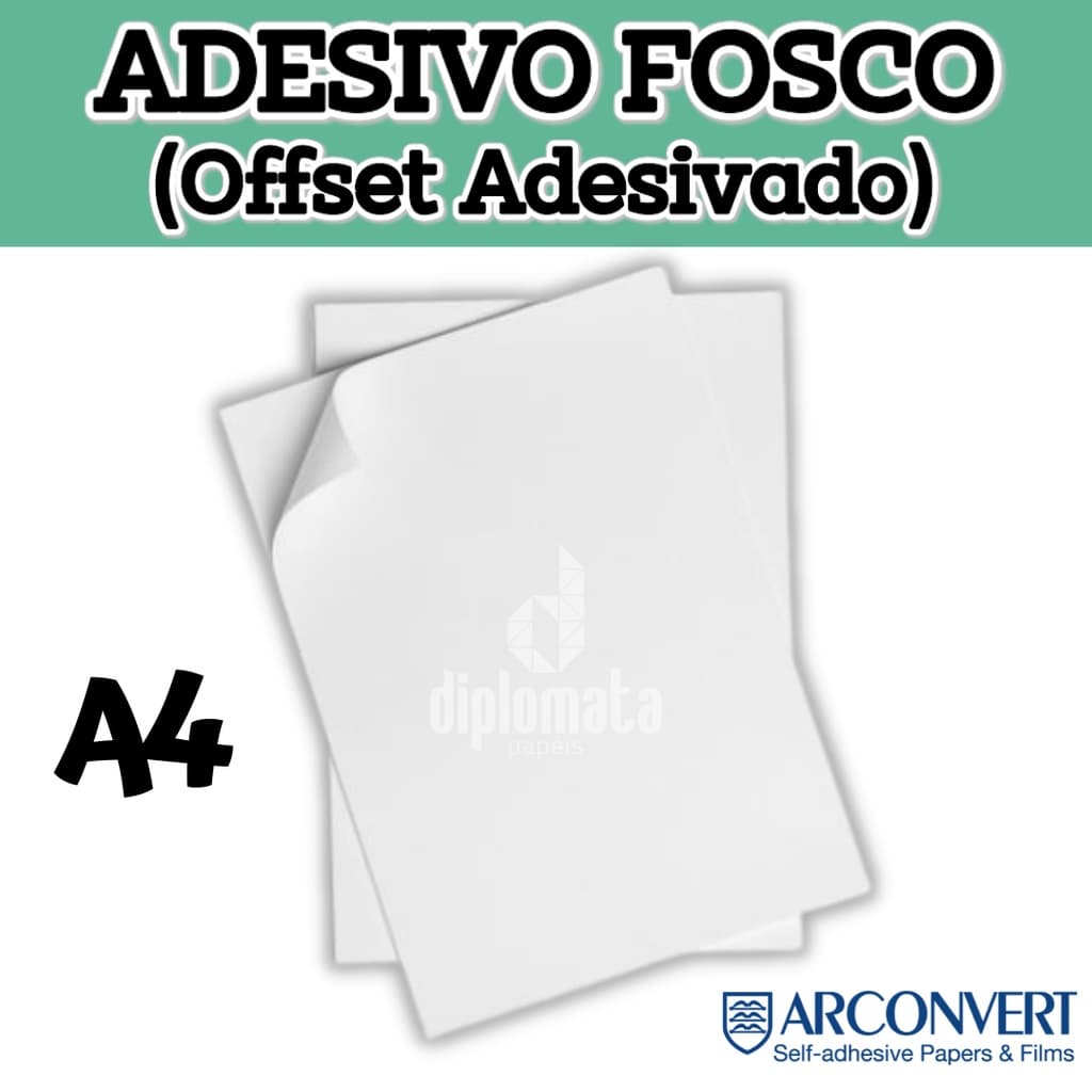 Papel Adesivo Fosco Arconvert 174g / 180g A4 (Offset Branco Adesivado) Etiqueta Adesiva p/ Impressão Jato de Tinta Laser