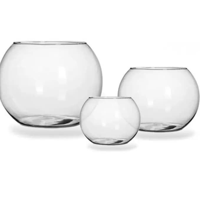 Kit Vaso Aquário Redondo Pequeno, Médio e Gigante Decoração 3 Peças