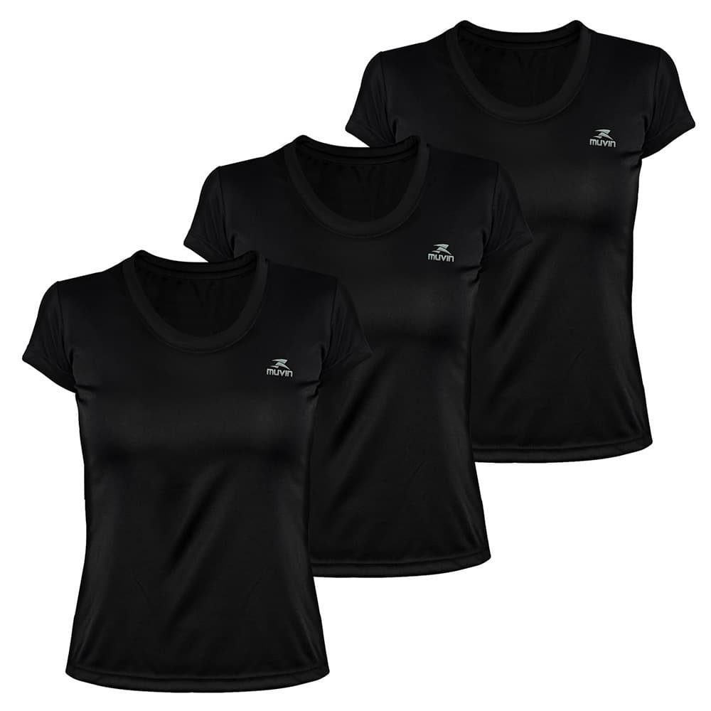 Kit 3 Camisetas Color Dry Workout Muvin Feminina Manga Curta Para Corrida, Caminhada e Academia