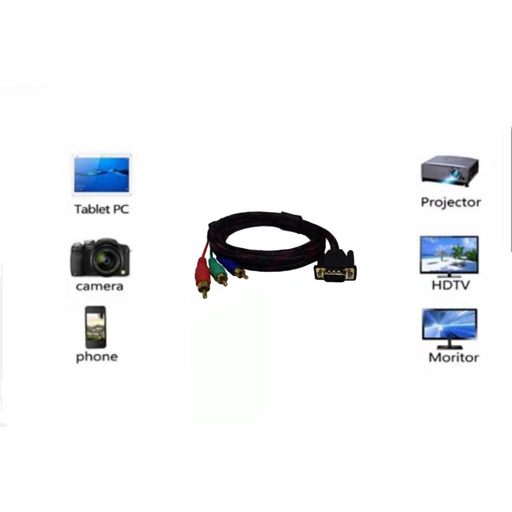 Vga Para Av Adaptador Vga Para 3rca Plugue Conversor Componente Jack Vídeo Conector