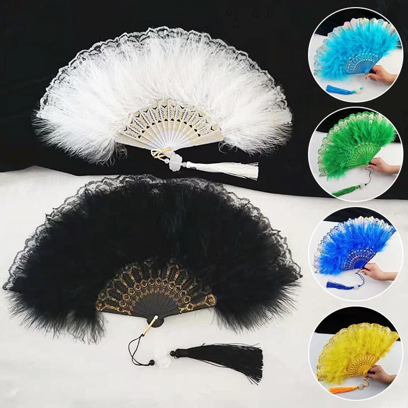 Ventilador De Penas Lolita Dobrável Fada Japonesa Doce Gótica Escura Dança Mão De Corte Gótico Com Pingente Decoração De Festa De Casamento