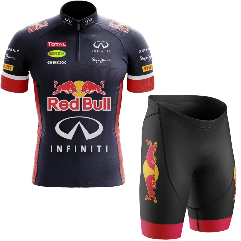 Conjunto Ciclismo Camisa Manga Curta e Bermuda Red Bull Esportiva Bike Uv Mtb