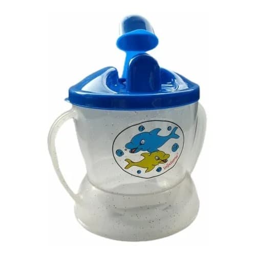 Chuquinha Gliter Copo De Plástico Infantil Com Bico 240ml Azul