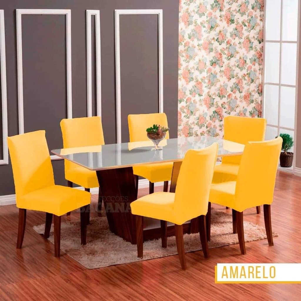 Mega Promoção Kit Com 06 Capas De Cadeira Para Sala De Jantar -amarela Envio Imediato