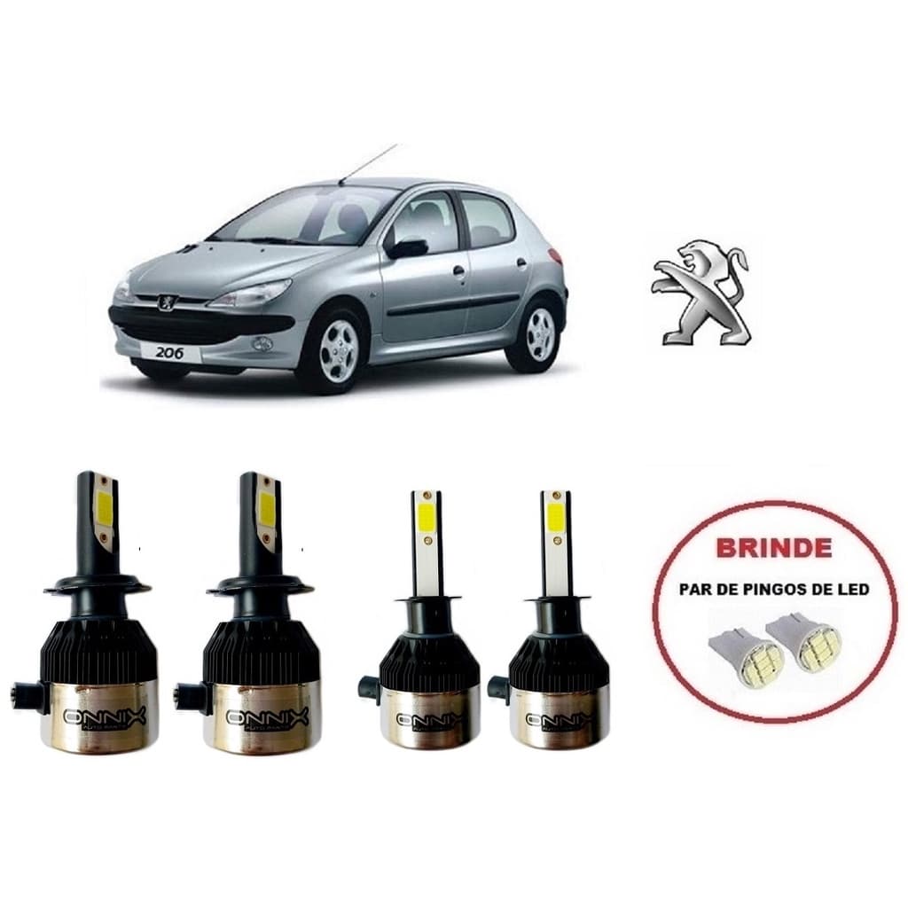 Kit Lampadas Super Led para Farol Alto / Baixo com 6000k e 8000 lumens para Peugeot 206 Selecione Modelo do Farol