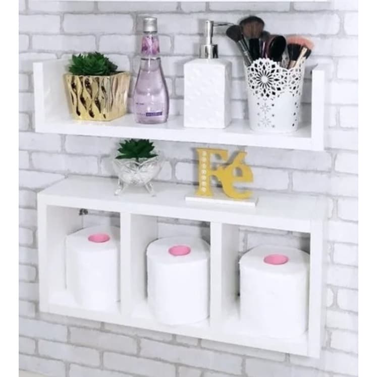 Nicho Prateleira 2 Peças para Decoração Banheiro Mdf Branco
