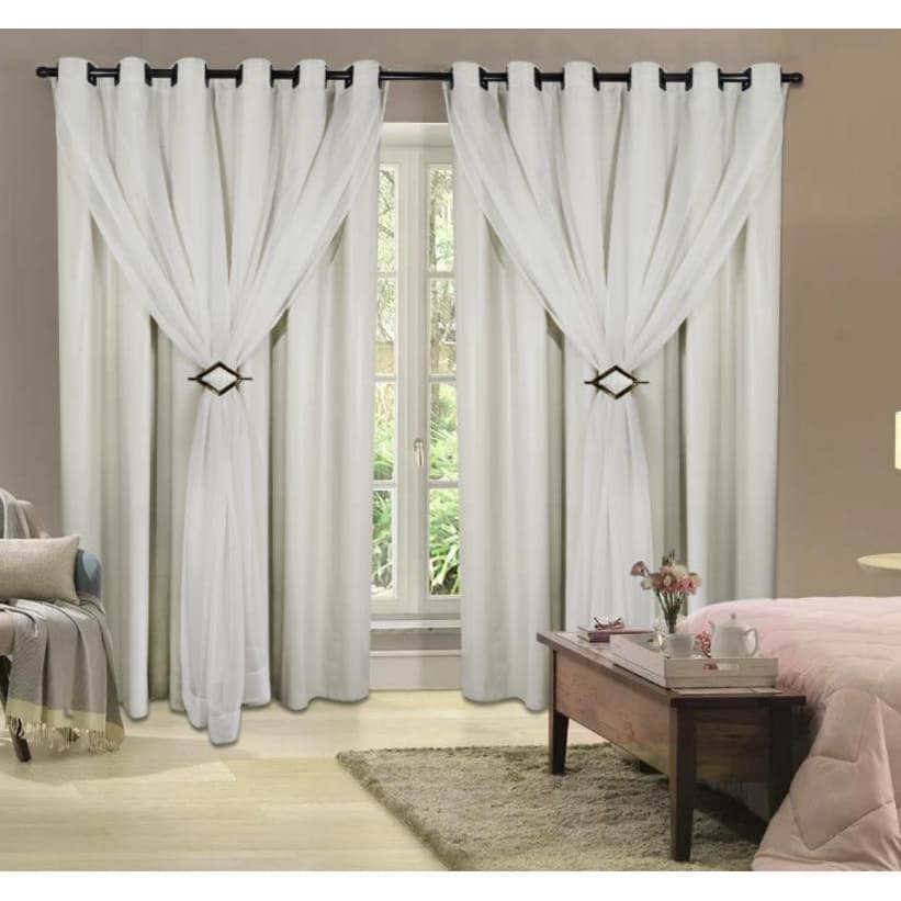 Cortina Corta Luz 3,00M x 2,80M 100% Blackout PVC Com Voil Liso E Fivelas