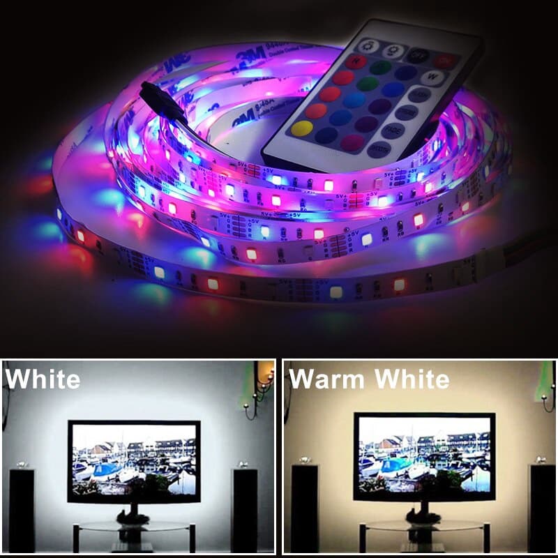 2835 RGB USB LED Luzes De Tira Branco Quente Fita Flexível Lâmpada Para TV Backlight Quarto Casa Decoração Iluminação Am
