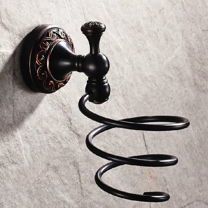 Preto Óleo-Friccionado Bronze Secador De Cabelo Titular Rack Prateleira Do Banheiro Fixado Na Parede Acessórios De 2ba46