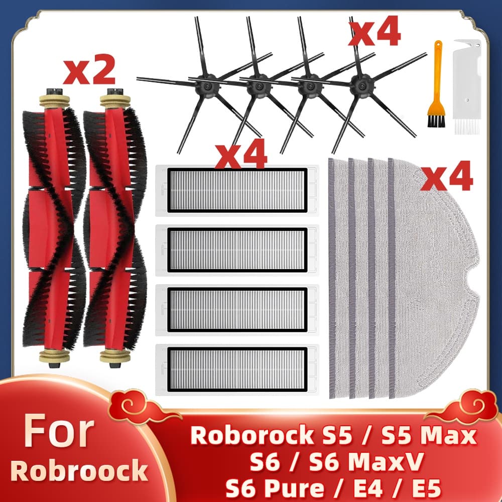 Para Roborock S5 Max S6 MaxV Pure E4 E5 Acessórios Para Aspirador De Pó Escova Lateral Principal Filtro Esfregão