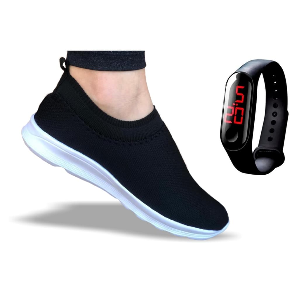 Tênis Meia Slip On Masculino Feminino Academia Caminhada Relógio