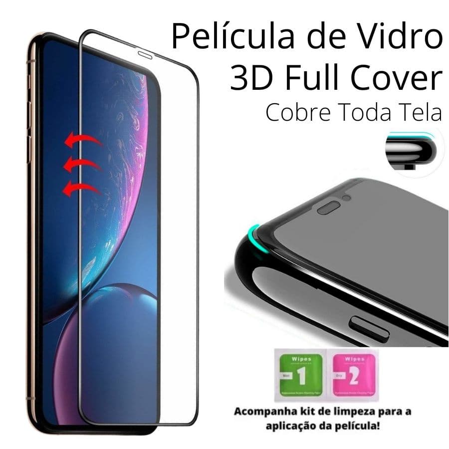 Película Vidro 3D 5D Compatível iPhone 6 7 8 SE X XS XS Max XR 11 12 13 14 15 Pro Max