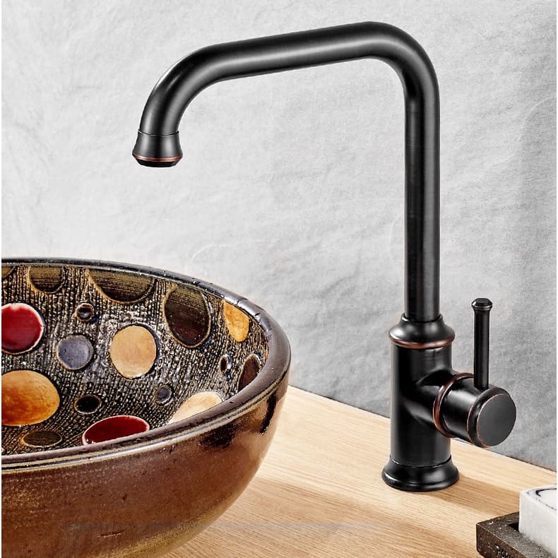 Óleo Friccionado Preto Cozinha Latão 1 Alça Torneira Giratória Bico Único Furo Plataforma Misturador Do Banheiro 2sf091