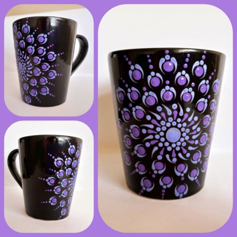 Caneca Tulipa de Porcelana Personalizada,250 ml. Mandalas feito à mão, ponto a ponto, na técnica do Pontilhismo. Para sua coleção ou um presente único e personalizado.