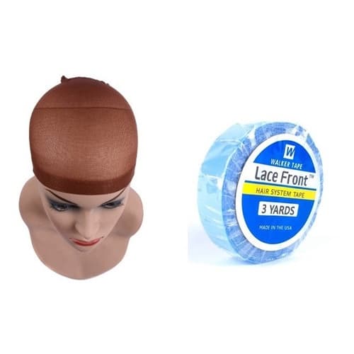 Kit Touca Wig Cap + Fita Azul Walker Tape P/ Lace Front Wig
