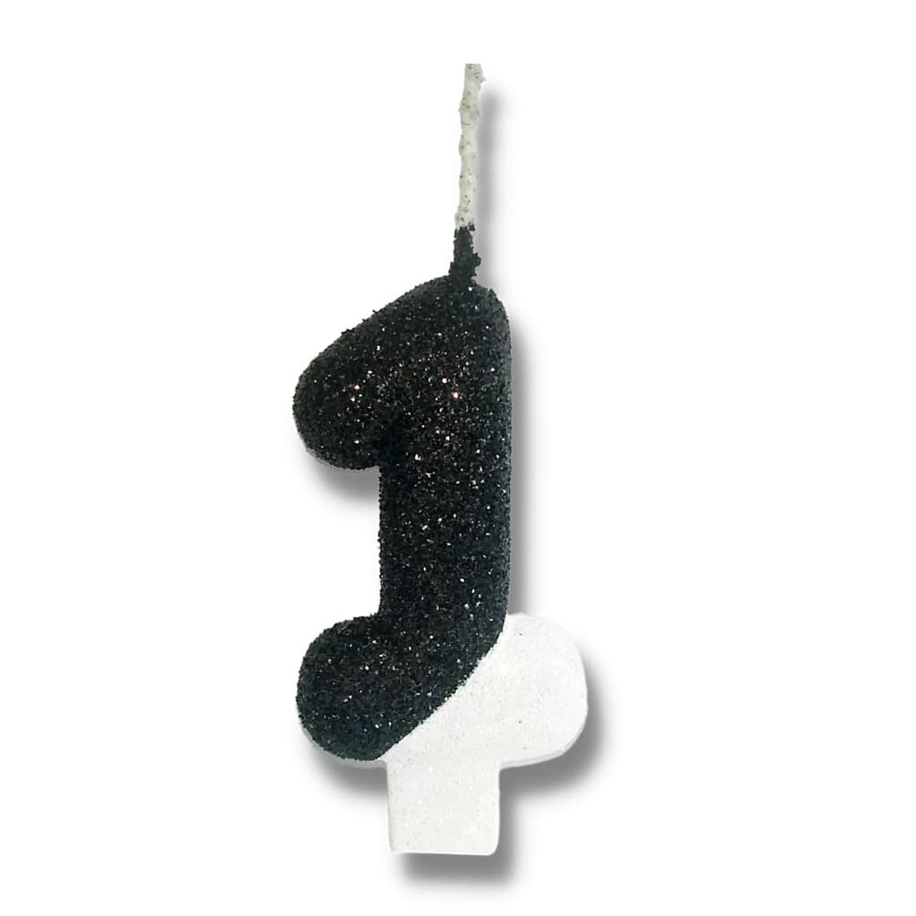 Velas Mix De Aniversário - Números + Glitter  - Cores Temáticas - Preto e Branco