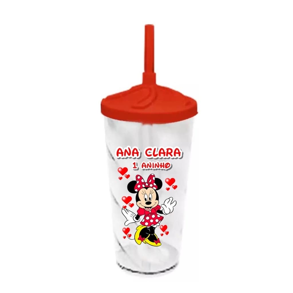 30 Copos Twister Shake Personalizado 400ml C/Tampa e Canudo Lembrancinha Minnie
