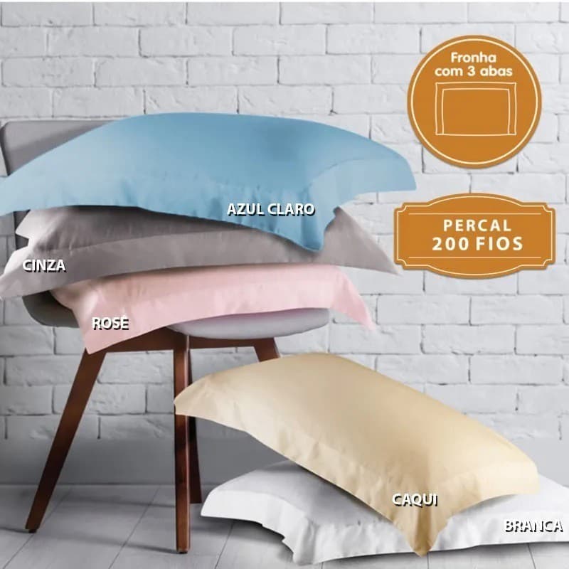 1 Fronha com Abas 3 Lado 70cmx50cm Percal 100% Algodão