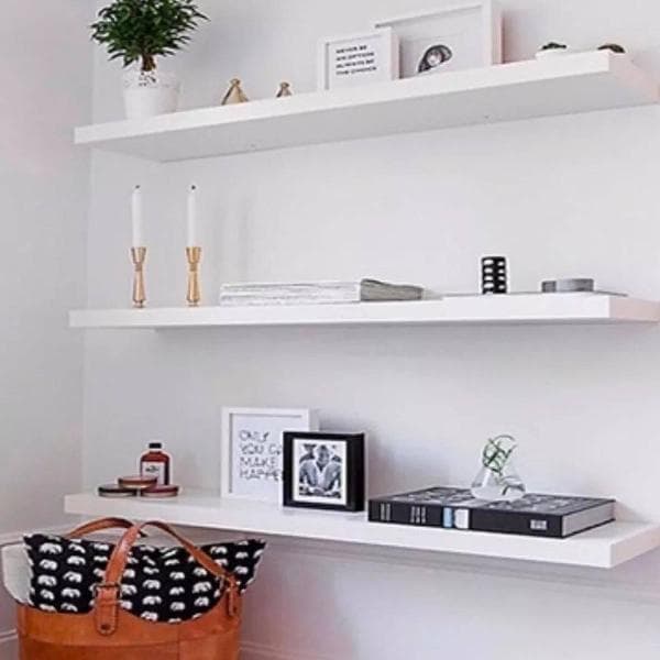 Prateleira Decorativa 100x15 MDF 15mm Branco Com Suportes