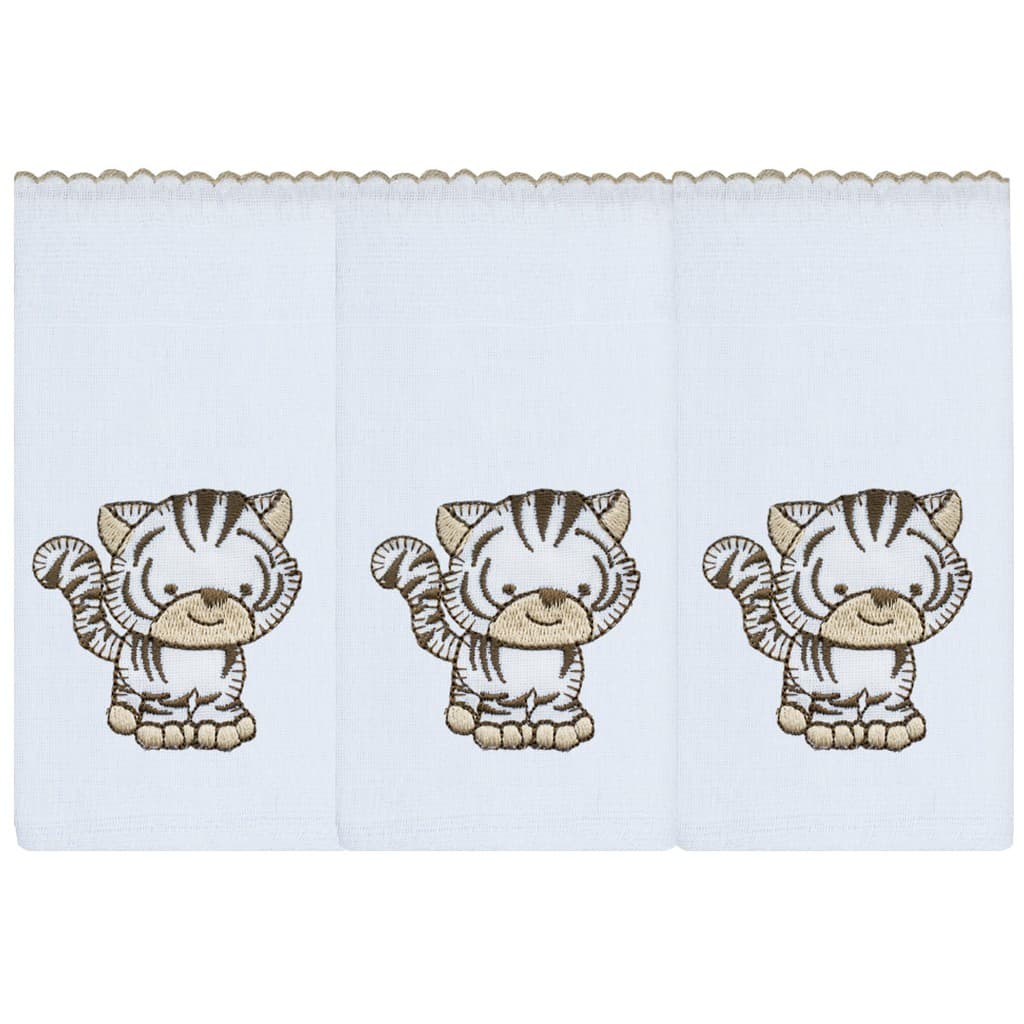 Kit de 3 Fraldas de Ombro Bordada Floresta Tigre Tecido Toalha Fralda Dupla 100% Algodão