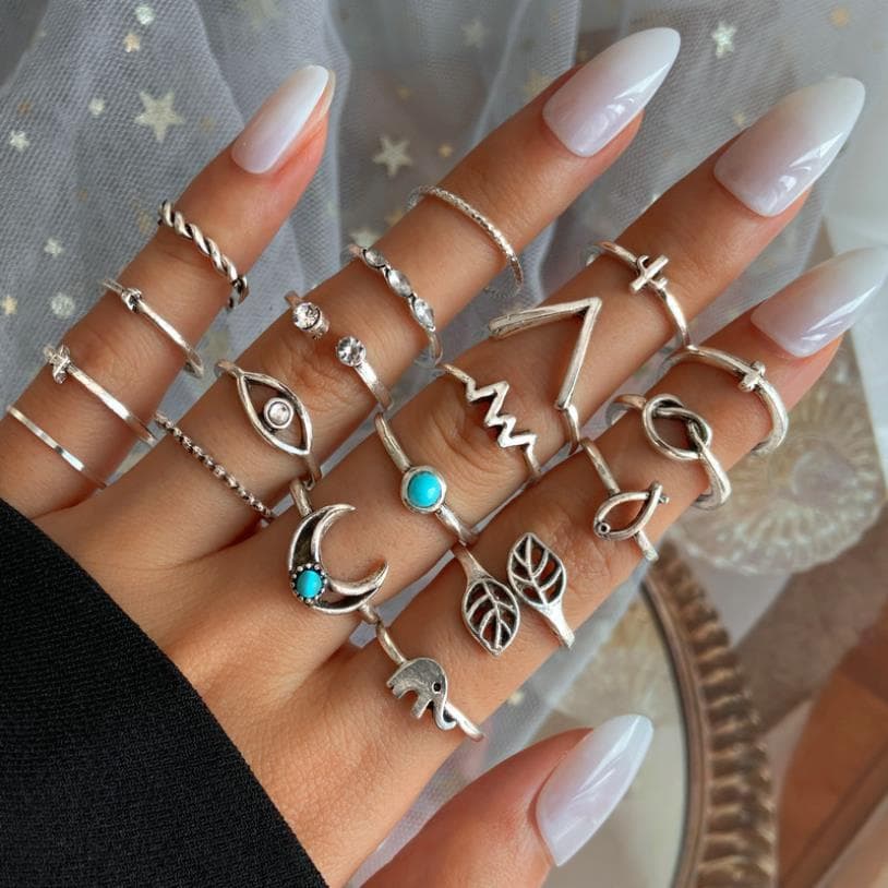 20 Peças/Conjunto Feminino Elefante/Lua Cruz Vazado De Cristal Com Formato De Ondas De Cacto E Olho