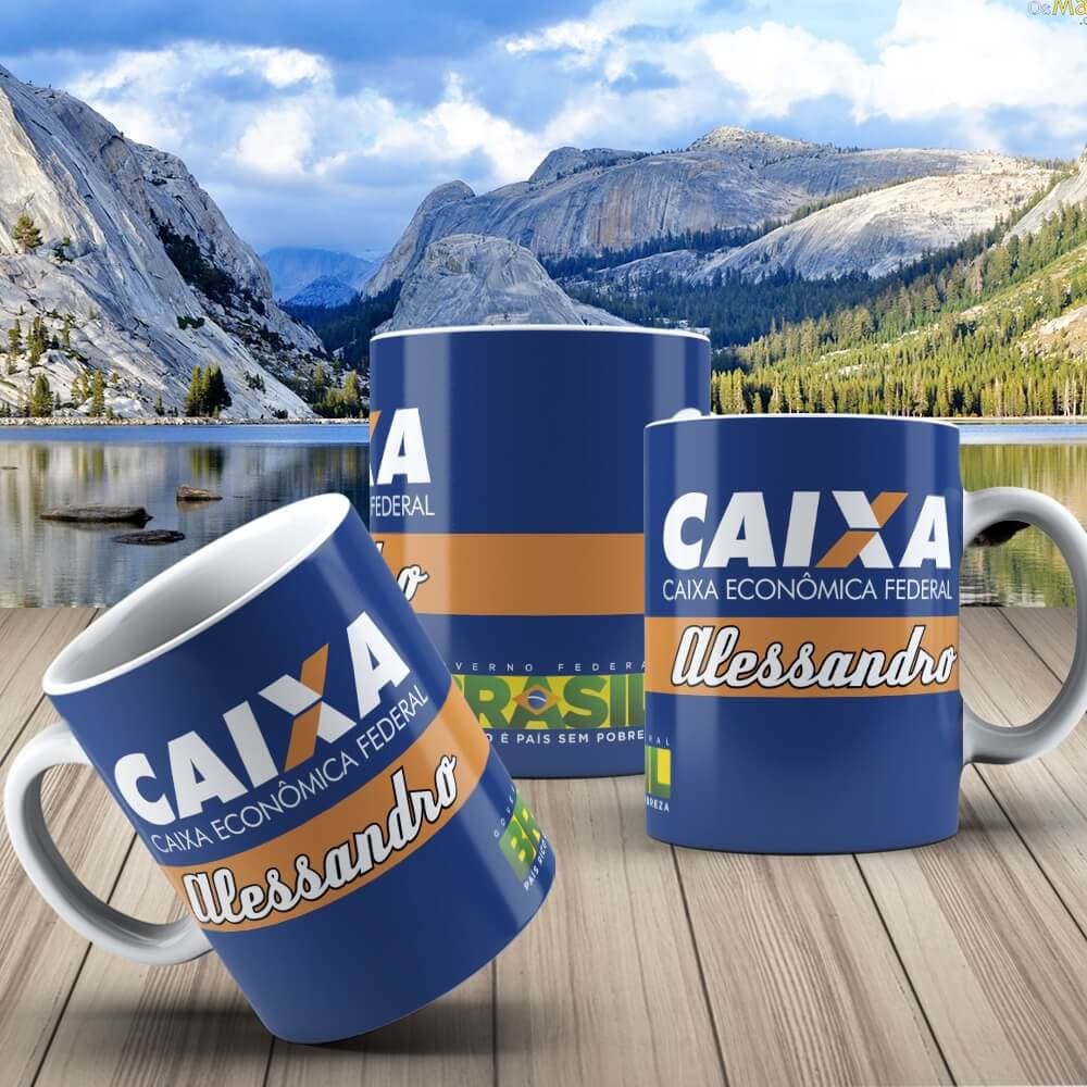 Caneca Xícara Caixa Economica Federal Com Nome Personalizado Porcelana