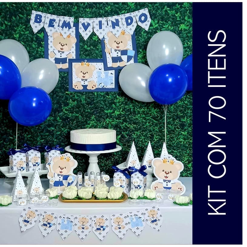 Ursinho Realeza Principe Cha Fralda decoração festa 70 itens
