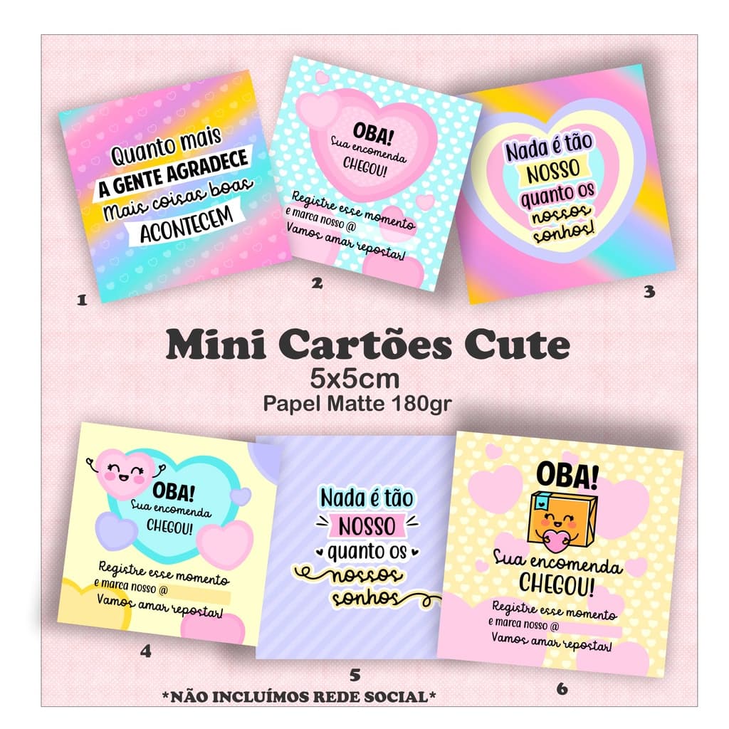 100 Mini Cartões Agradecimento Cute