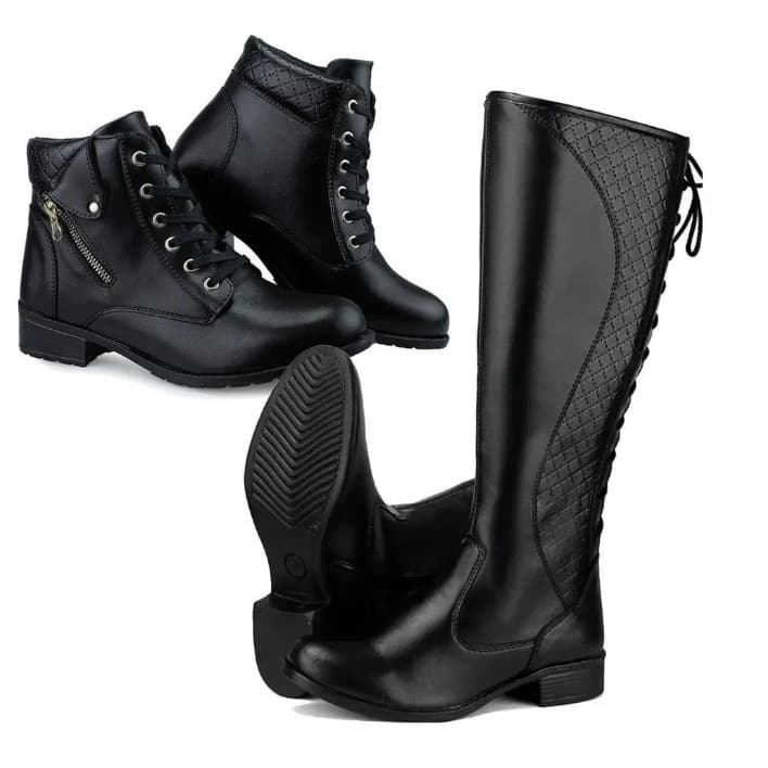2 Pares Bota Coturno Feminina Cano Baixo e Bota Montaria Cano Alto Preço Promocional 2 por 1