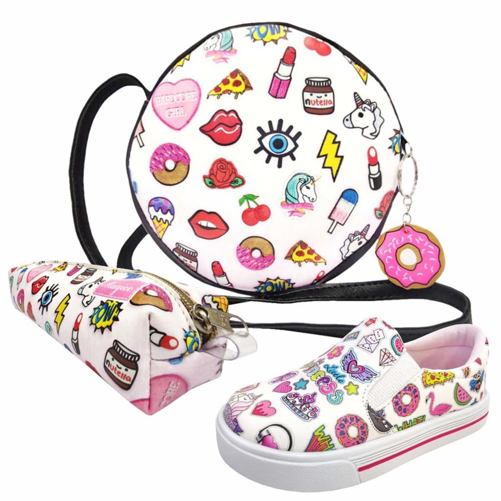 Kit Infantil Feminino Bolsa Infantil, Tênis Infantil Feminino Magicc Kids TBE-020