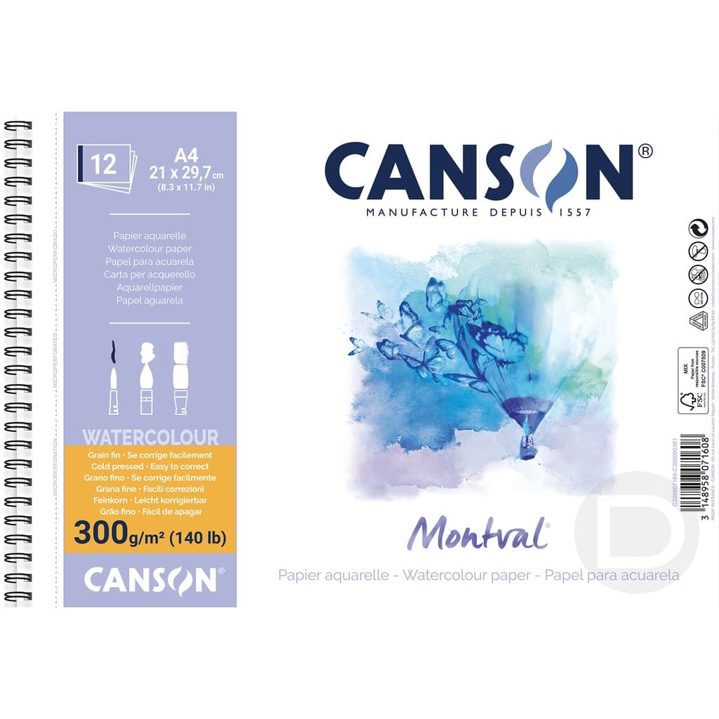 Bloco Espiral Papel Aquarela Montval Canson A4 300g 12folhas