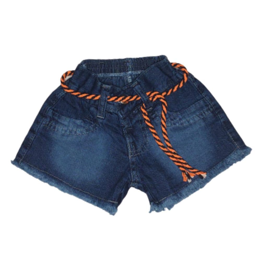 Short Jeans Menina com Elástico atrás na cintura, Bolsinhos e Cordinha