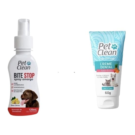 KIT Creme Dental Sabor Tutti-Frutti+Spray Bite Stop Pet Clean Amargante
