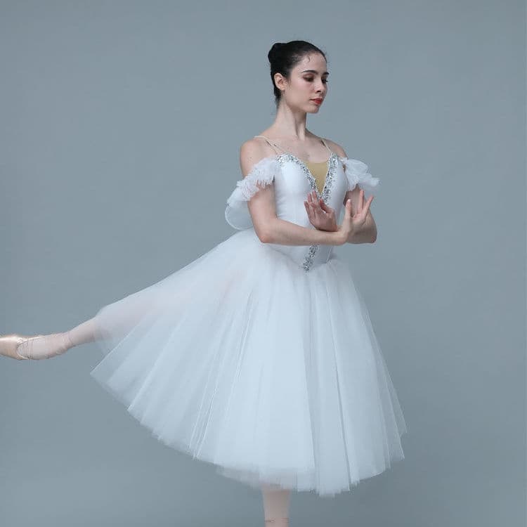 ♀ Saia De Ballet Performance White Adulto Profissional Dança Tule De Palco Drama Fantasia