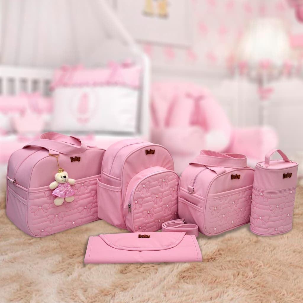 Kit bolsa/Mochila maternidade feminino bebê menina 5 peças luxo gestante completo