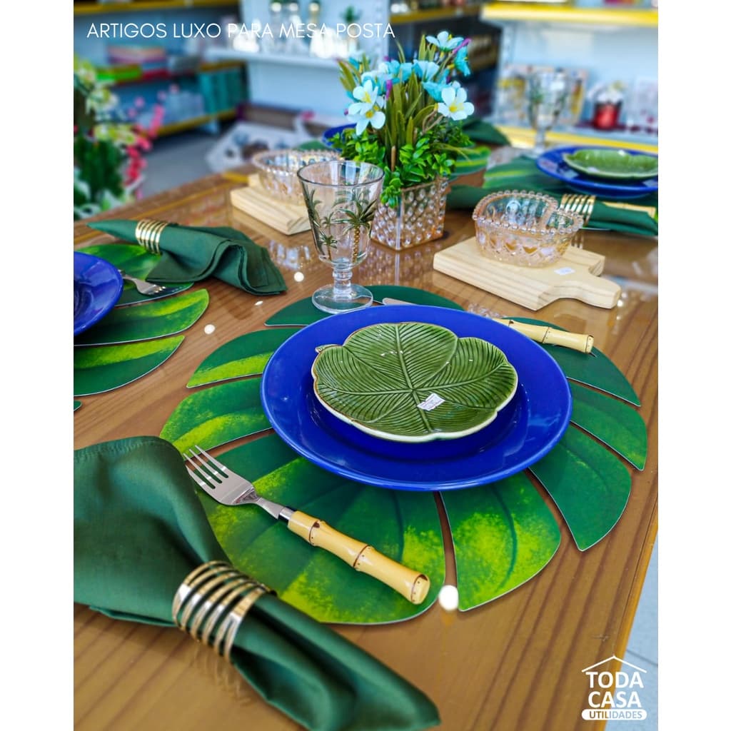 Prato de Sobremesa Lyor, Prato Folha Banana Leaf, Prato Ceramica Decor - Lyor