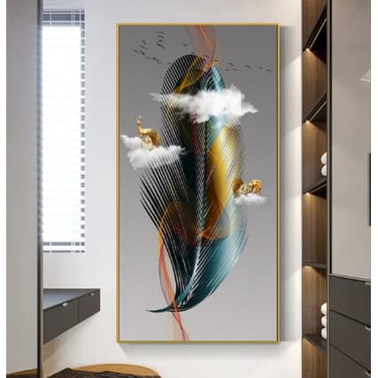 Quadro Decorativo 1 peça Peça Pena Verde e Dourado Animais Decoração