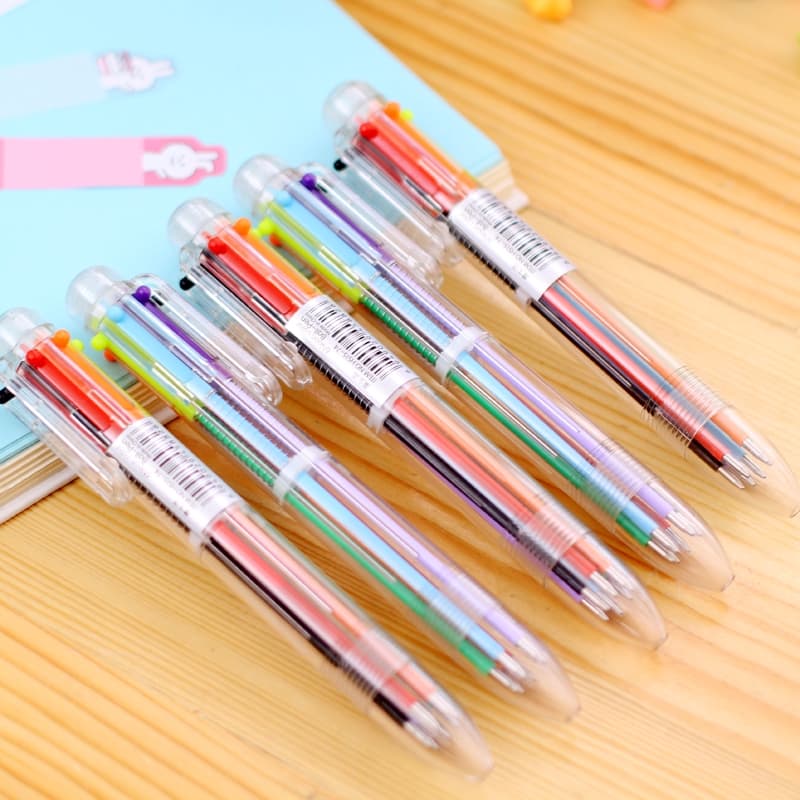 6 Cores Em 1 Caneta Esferográfica Transparente Multicolorida Para Escritório/Papelaria